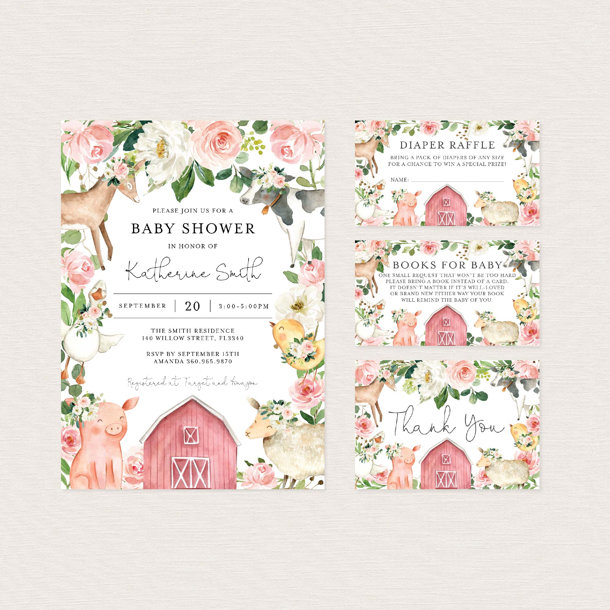 On The Farm Blush Baby Shower Printables