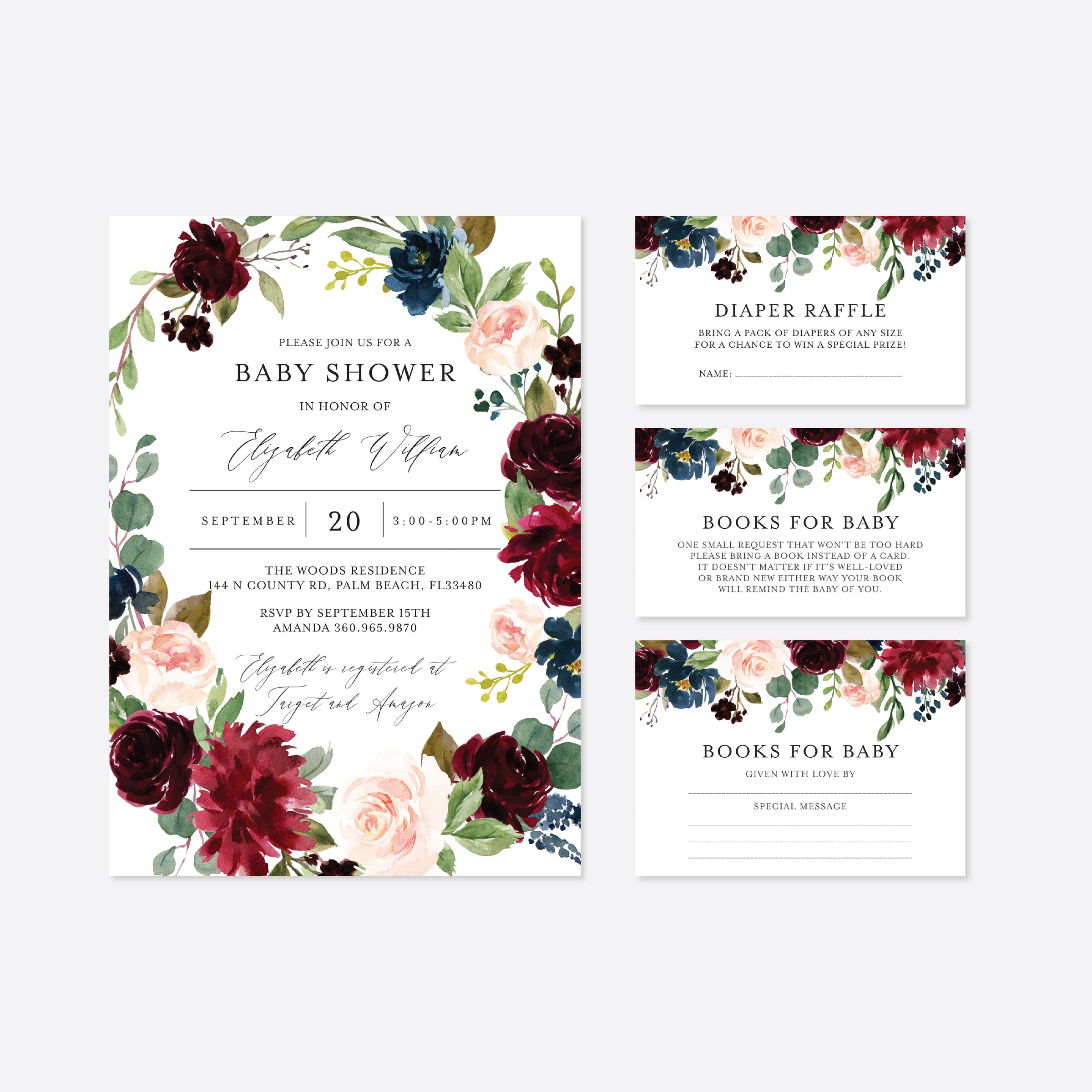 Burgundy Navy Baby Shower Printables