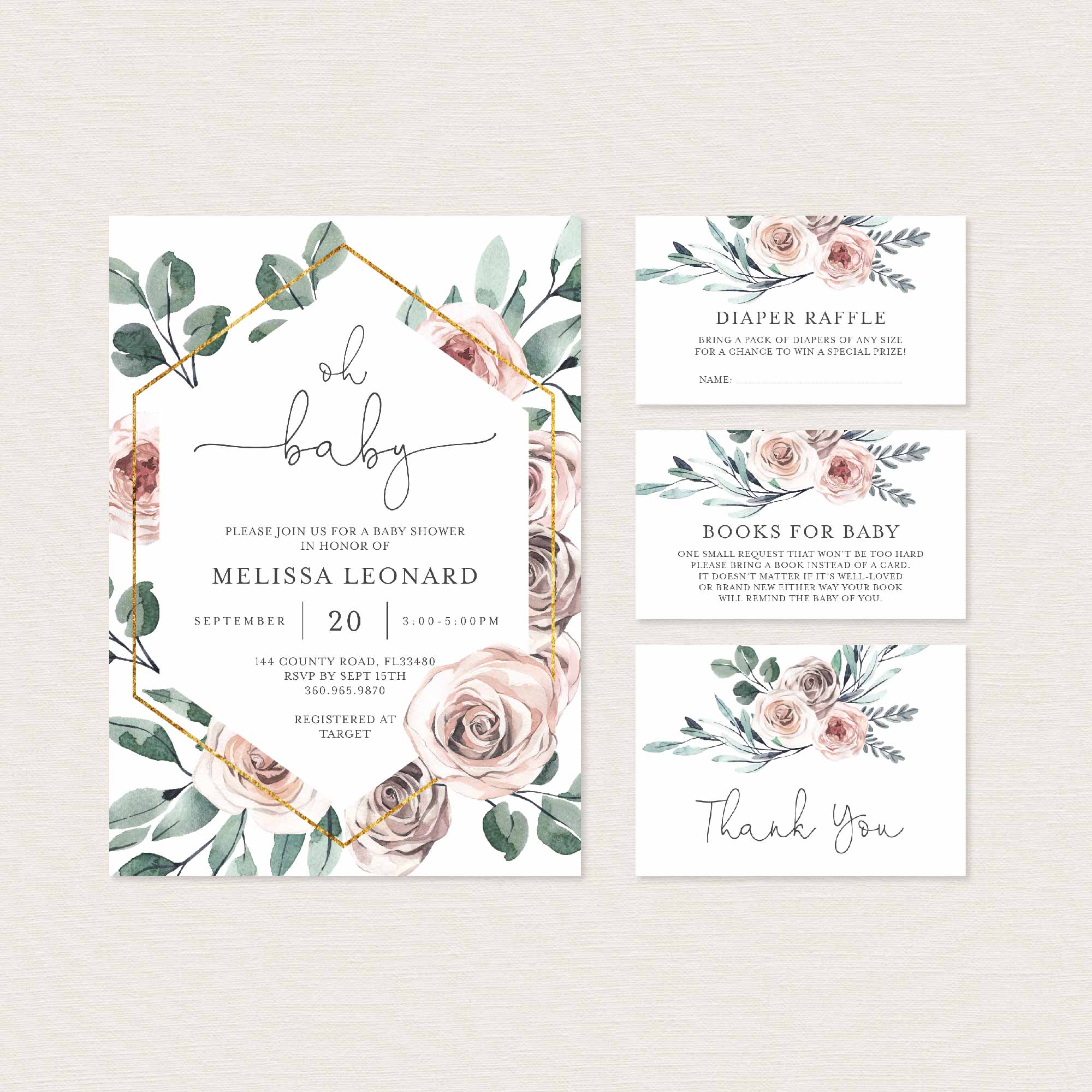 Boho Rose Baby Shower Printables