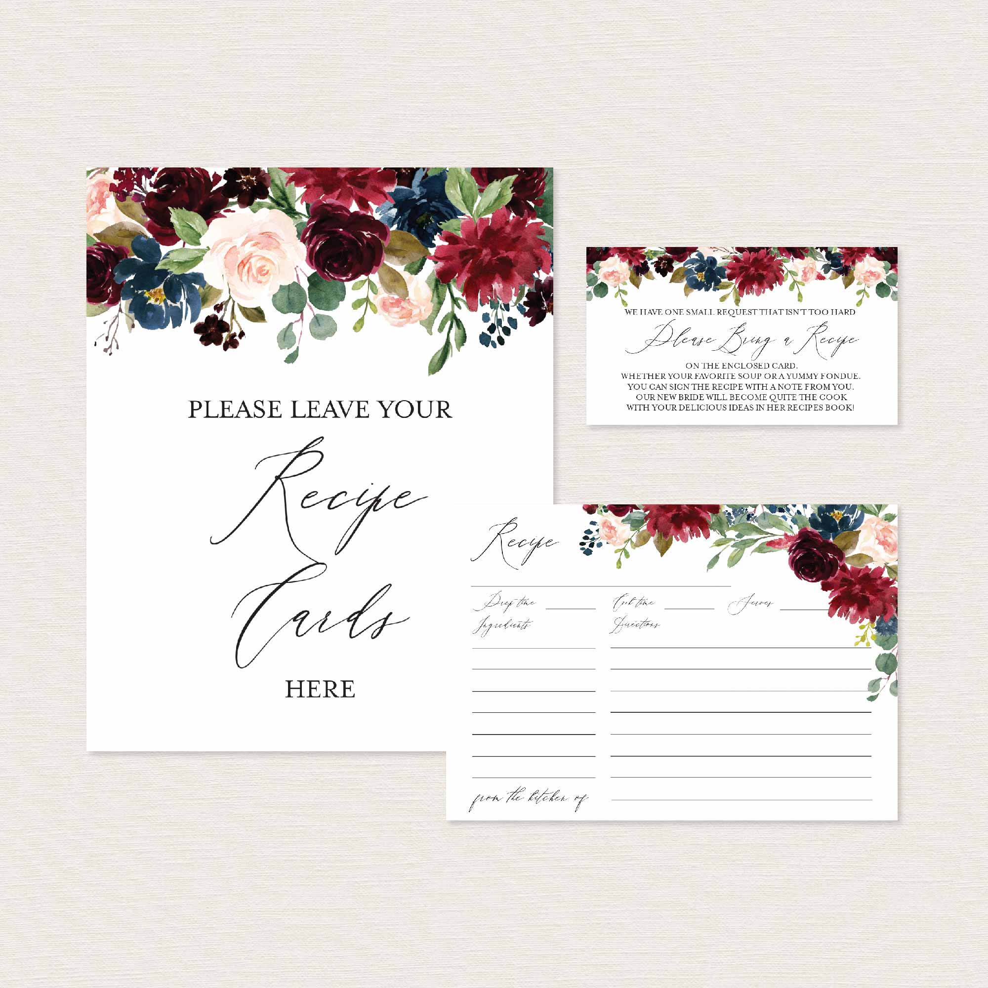 Burgundy Navy Bridal Shower Printables