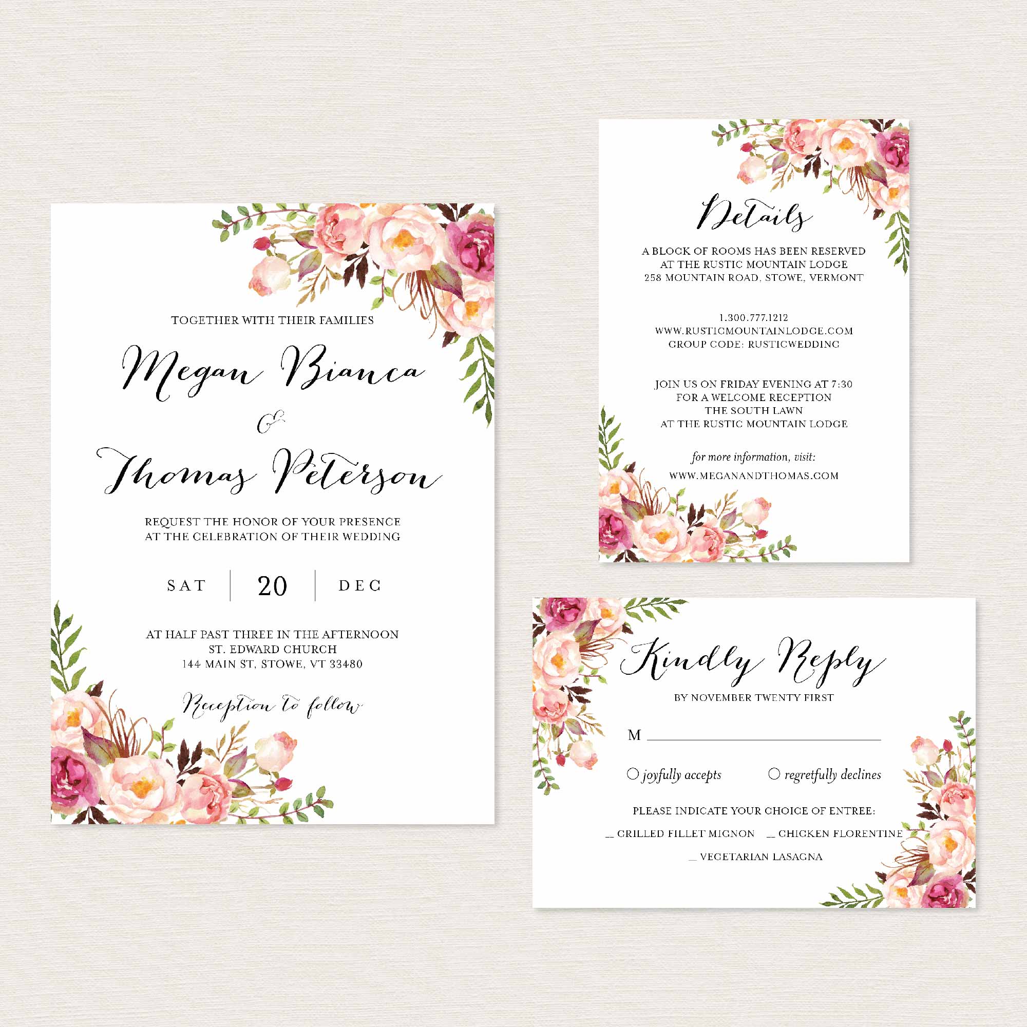 Pink Floral Wedding Printables