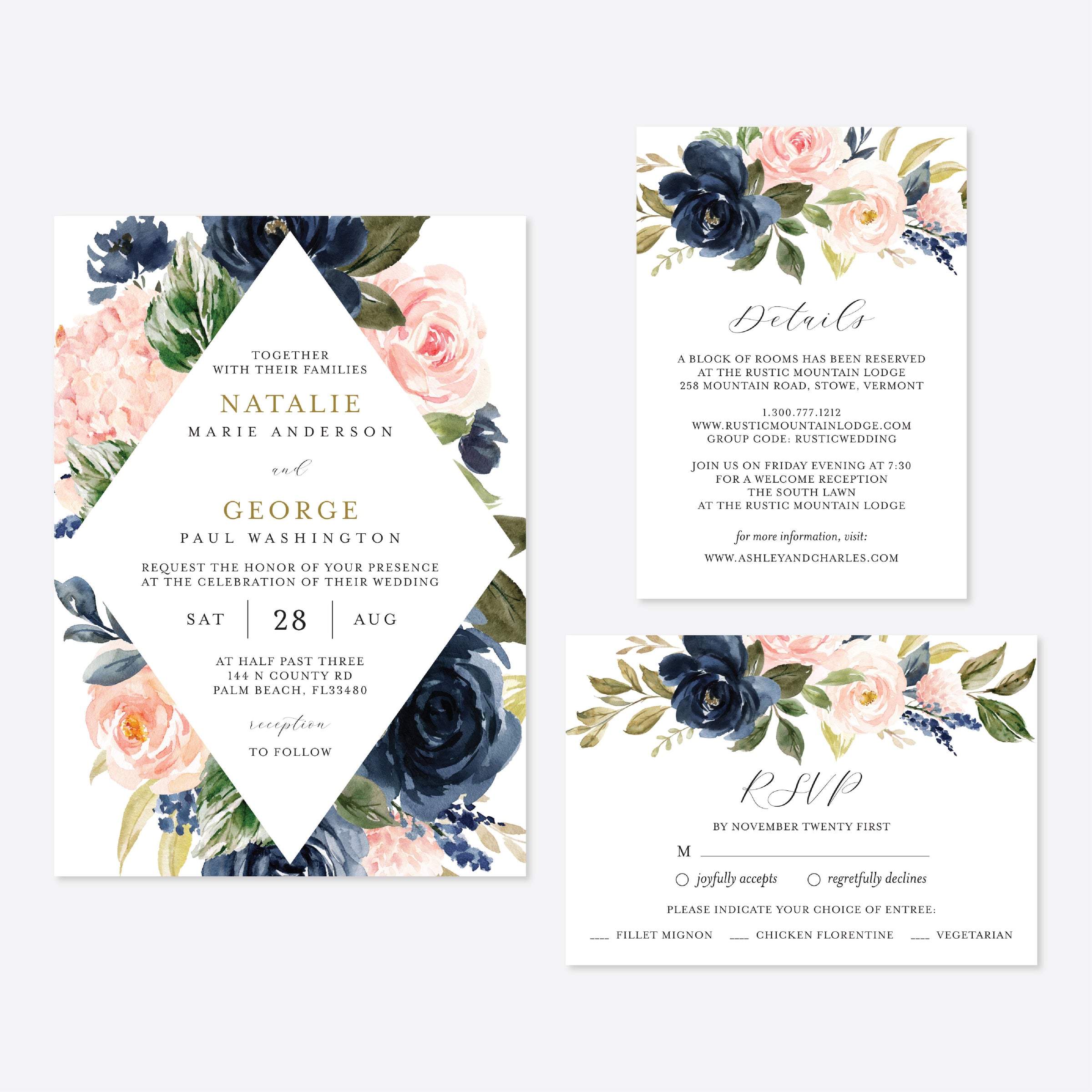 Navy Blush Wedding Printables