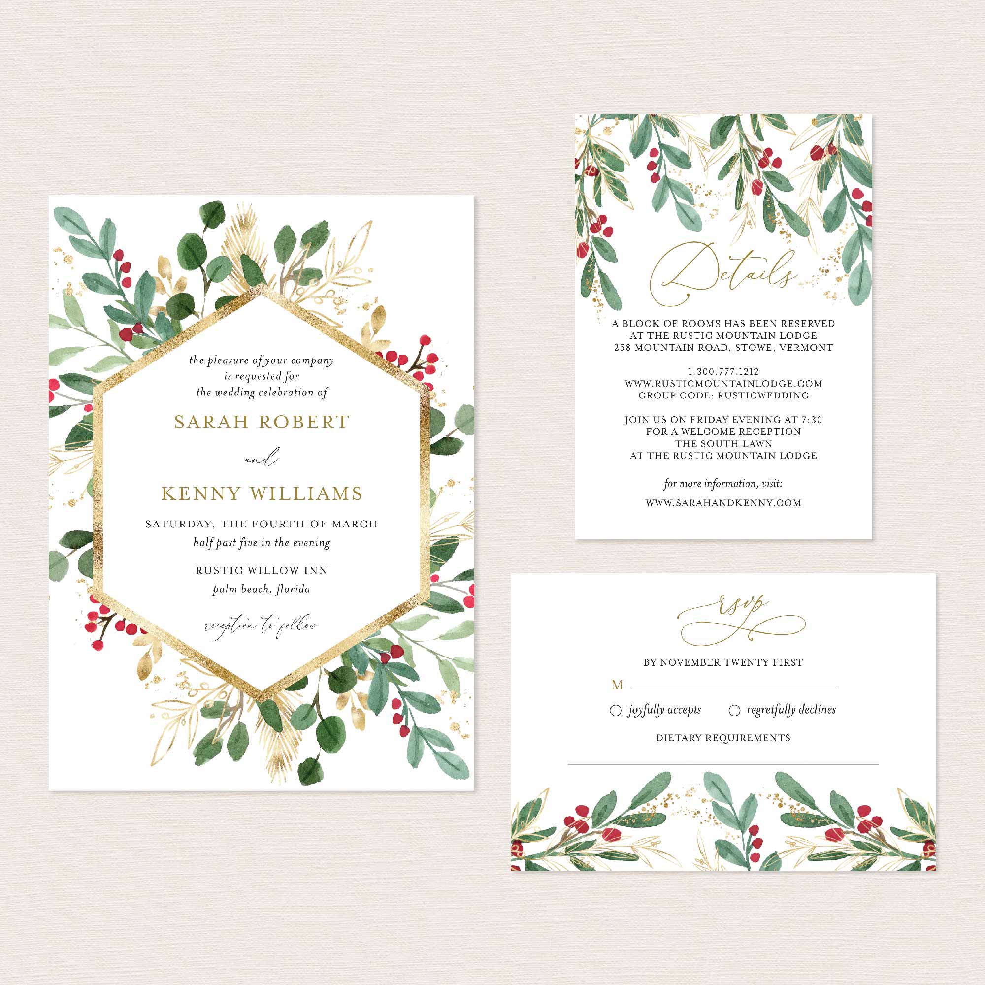 Winter Berry Wedding Printables