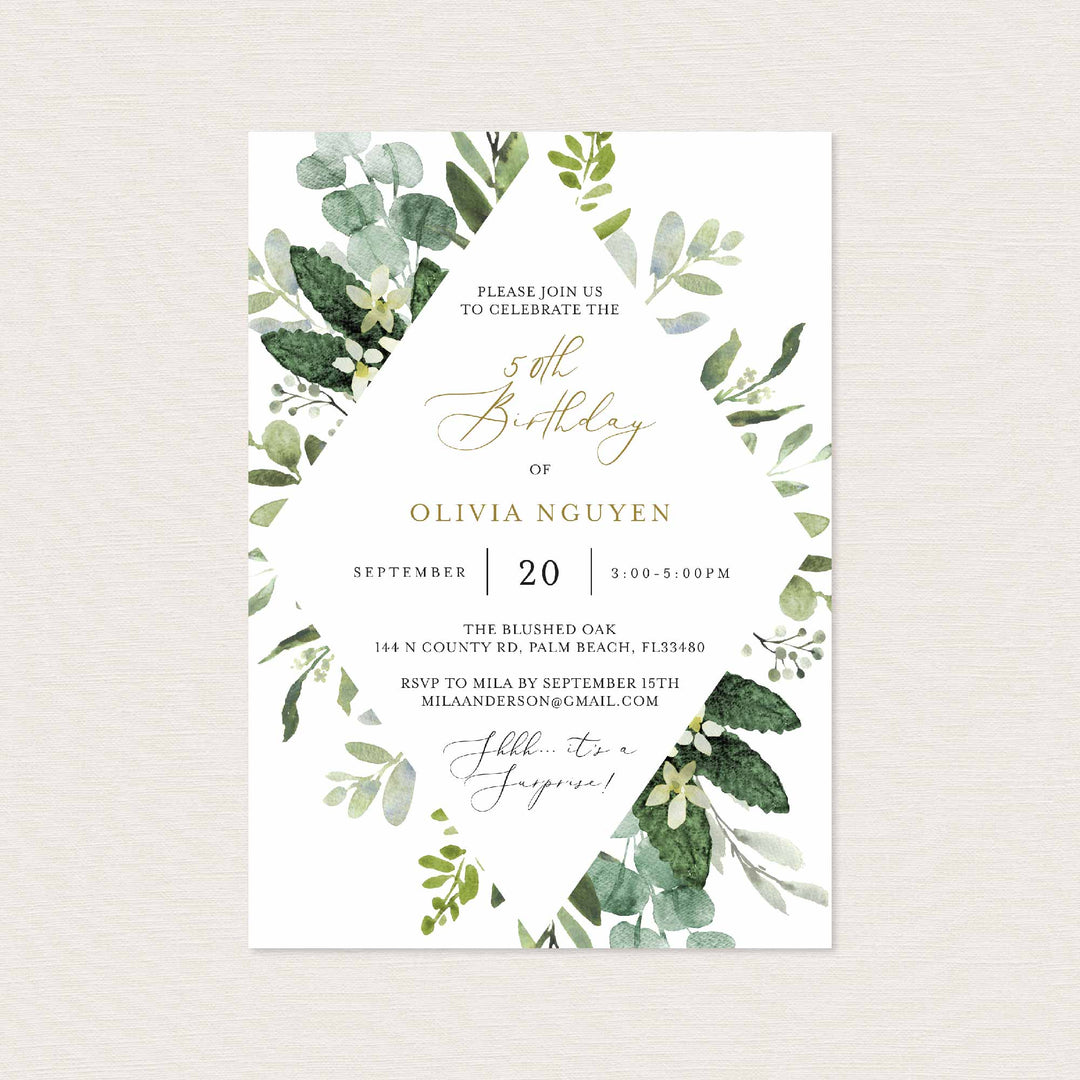 Foliage Adult Birthday Invitation Printable