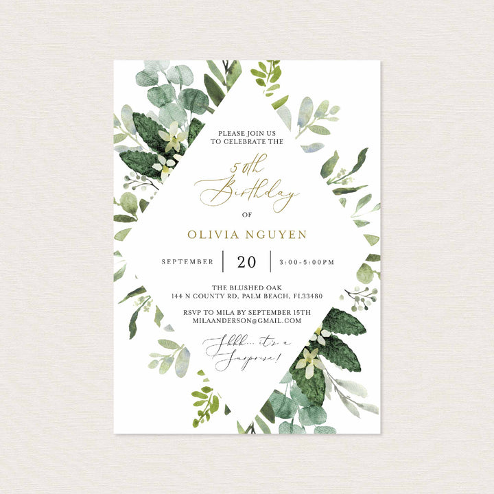 Foliage Adult Birthday Invitation Printable