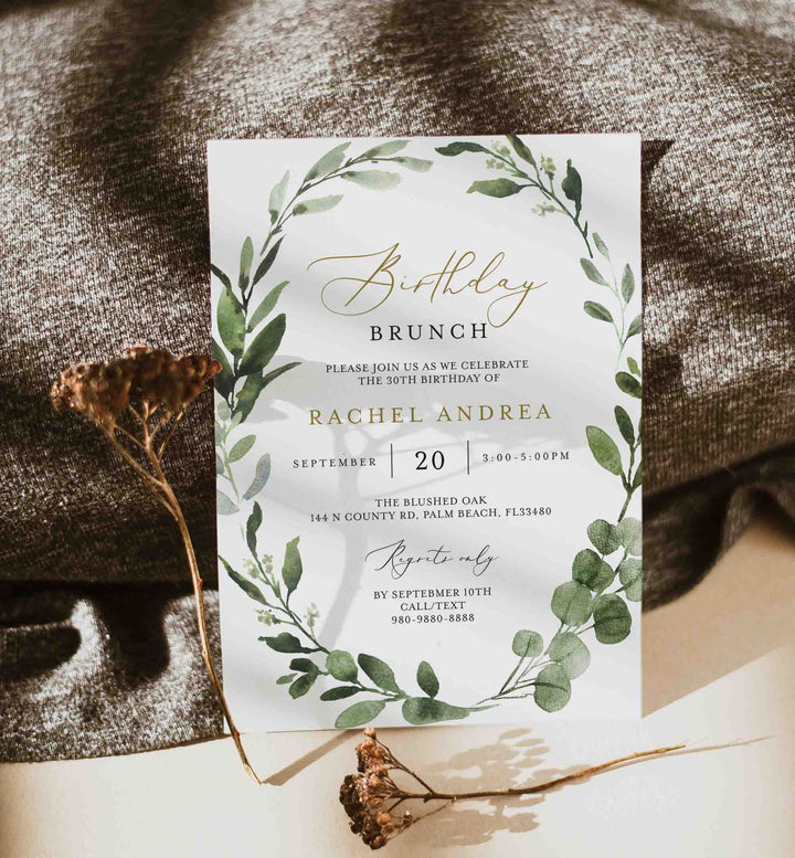 Foliage Birthday Brunch Invitation Printable