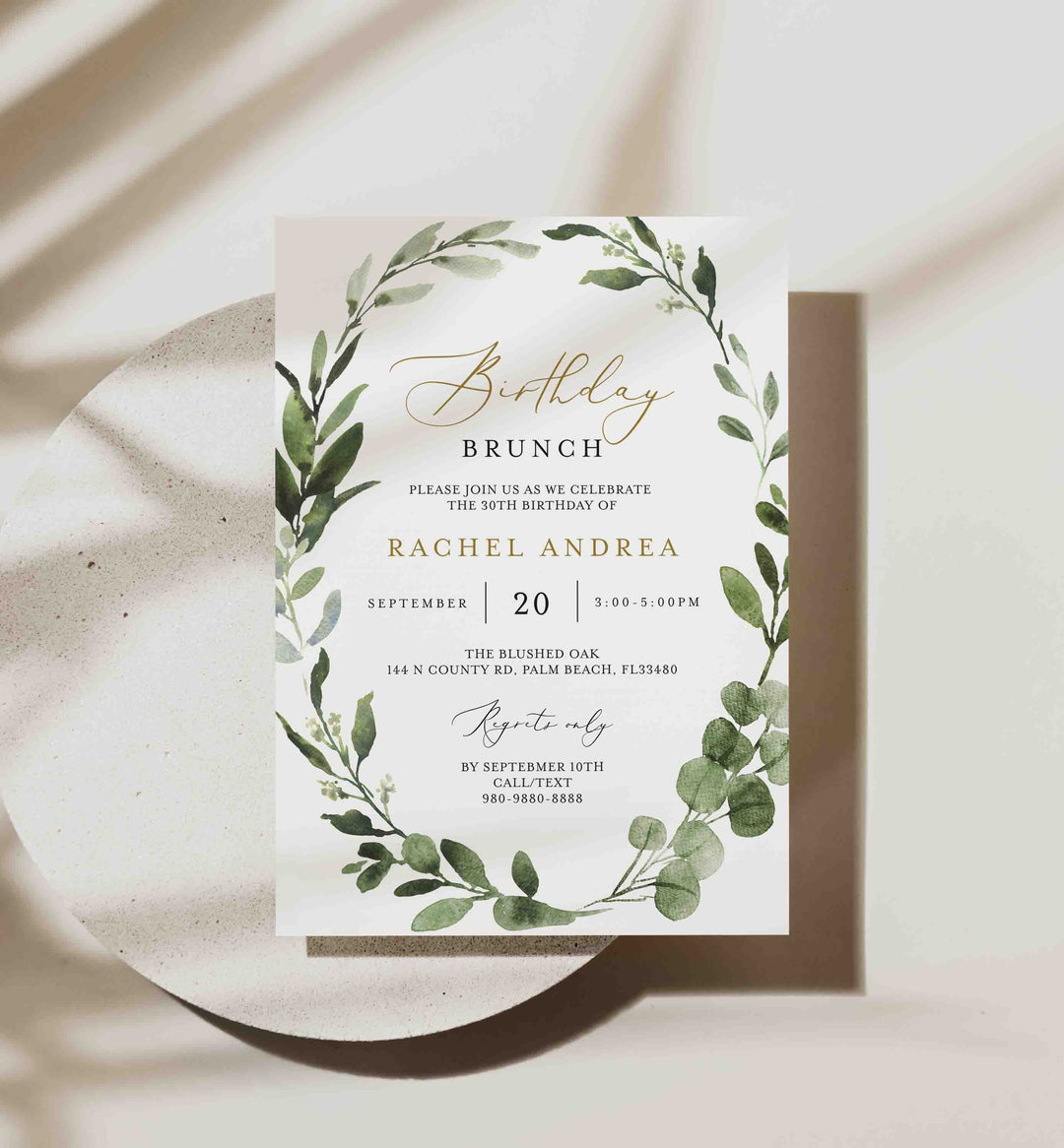 Foliage Birthday Brunch Invitation Printable