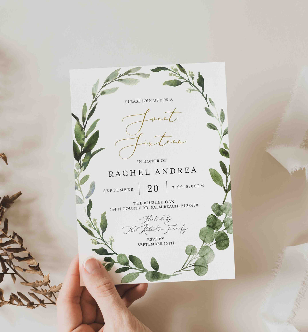Foliage Sweet 16 Birthday Invitation Printable