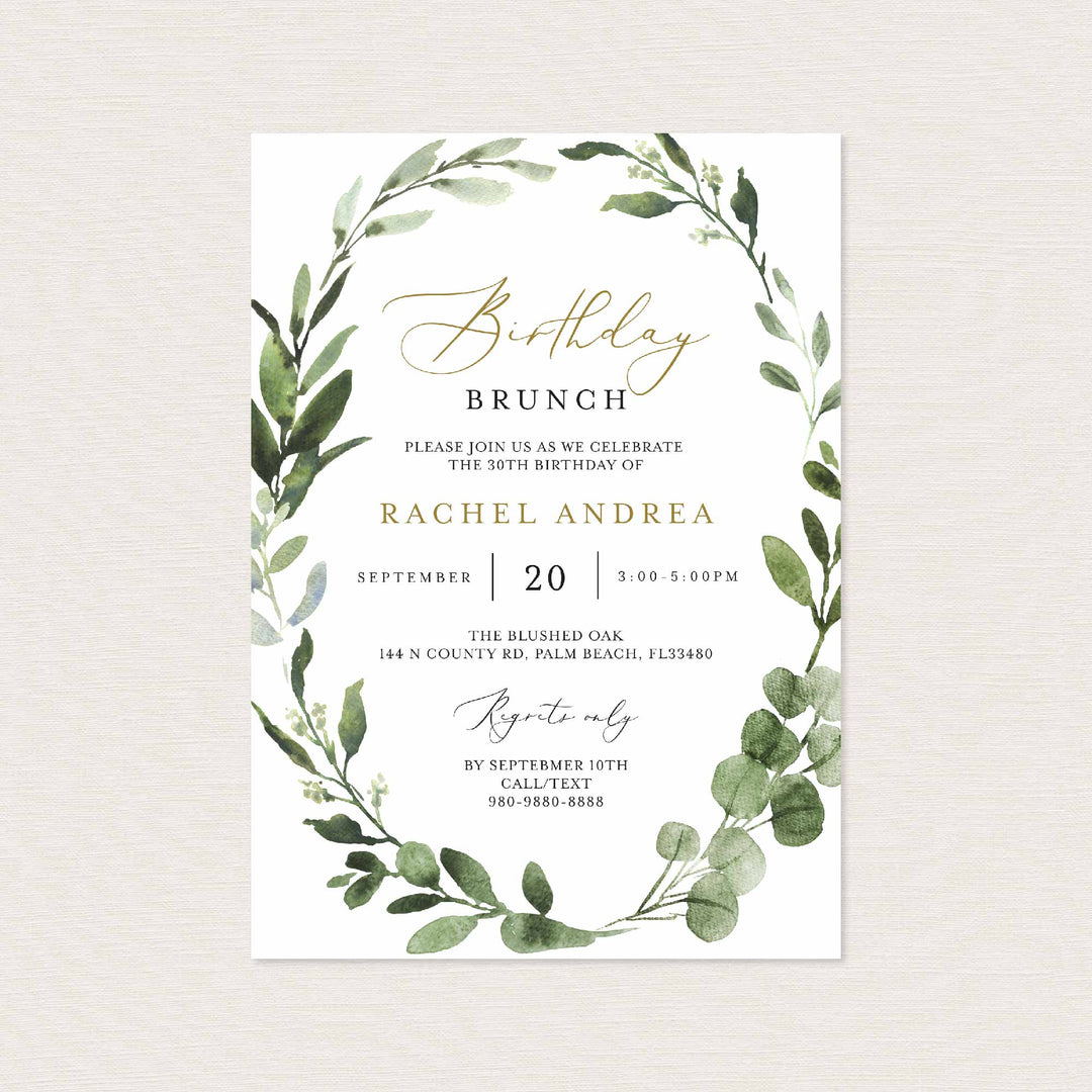 Foliage Birthday Brunch Invitation Printable
