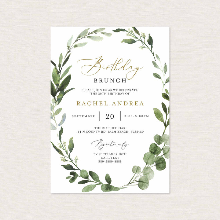 Foliage Birthday Brunch Invitation Printable
