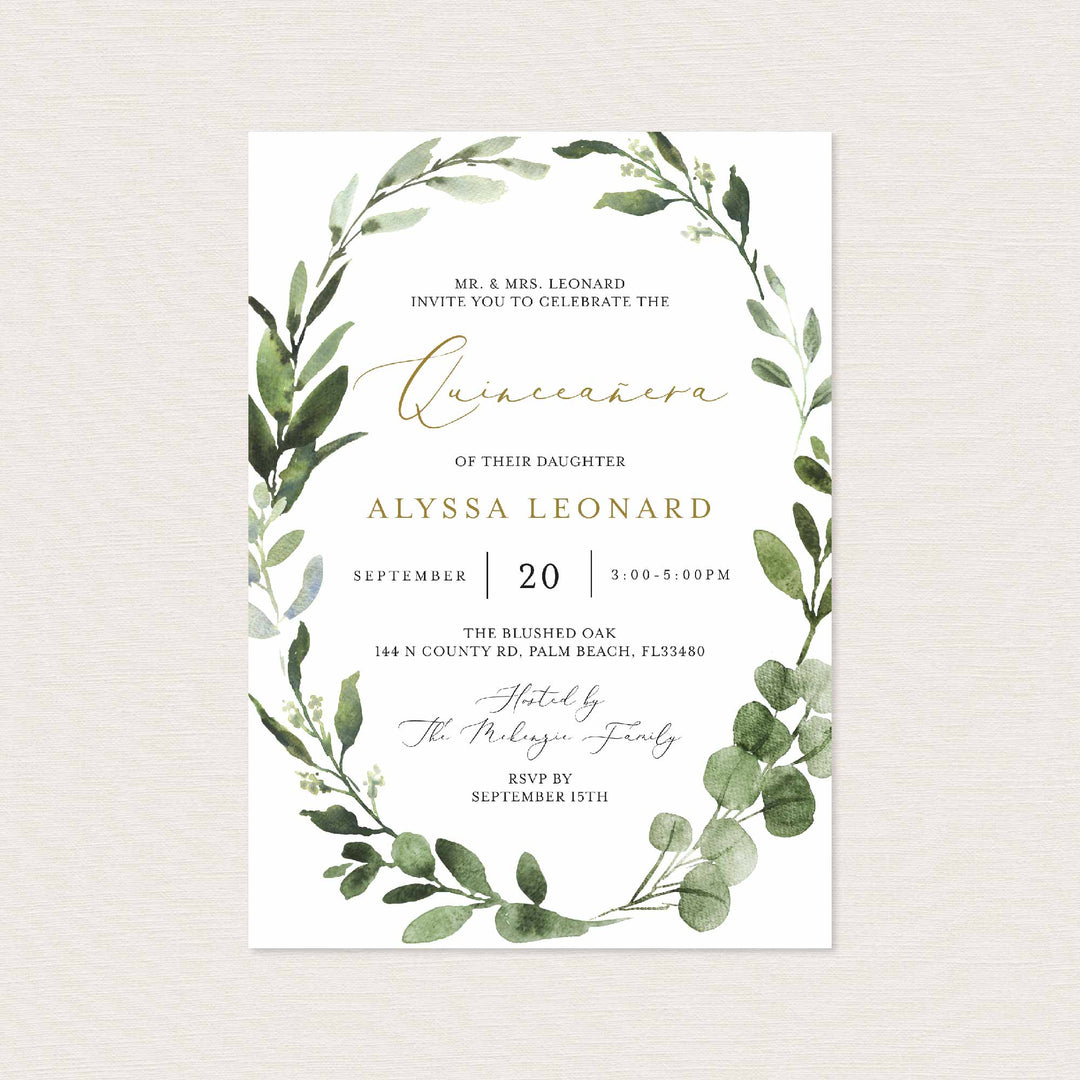Foliage Quinceañera Invitation Printable