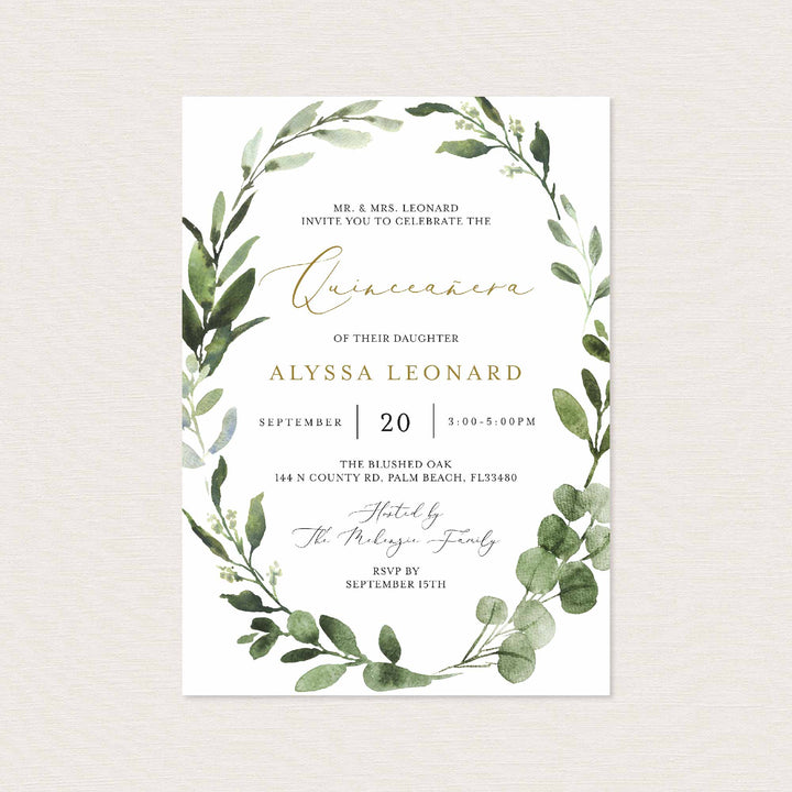 Foliage Quinceañera Invitation Printable