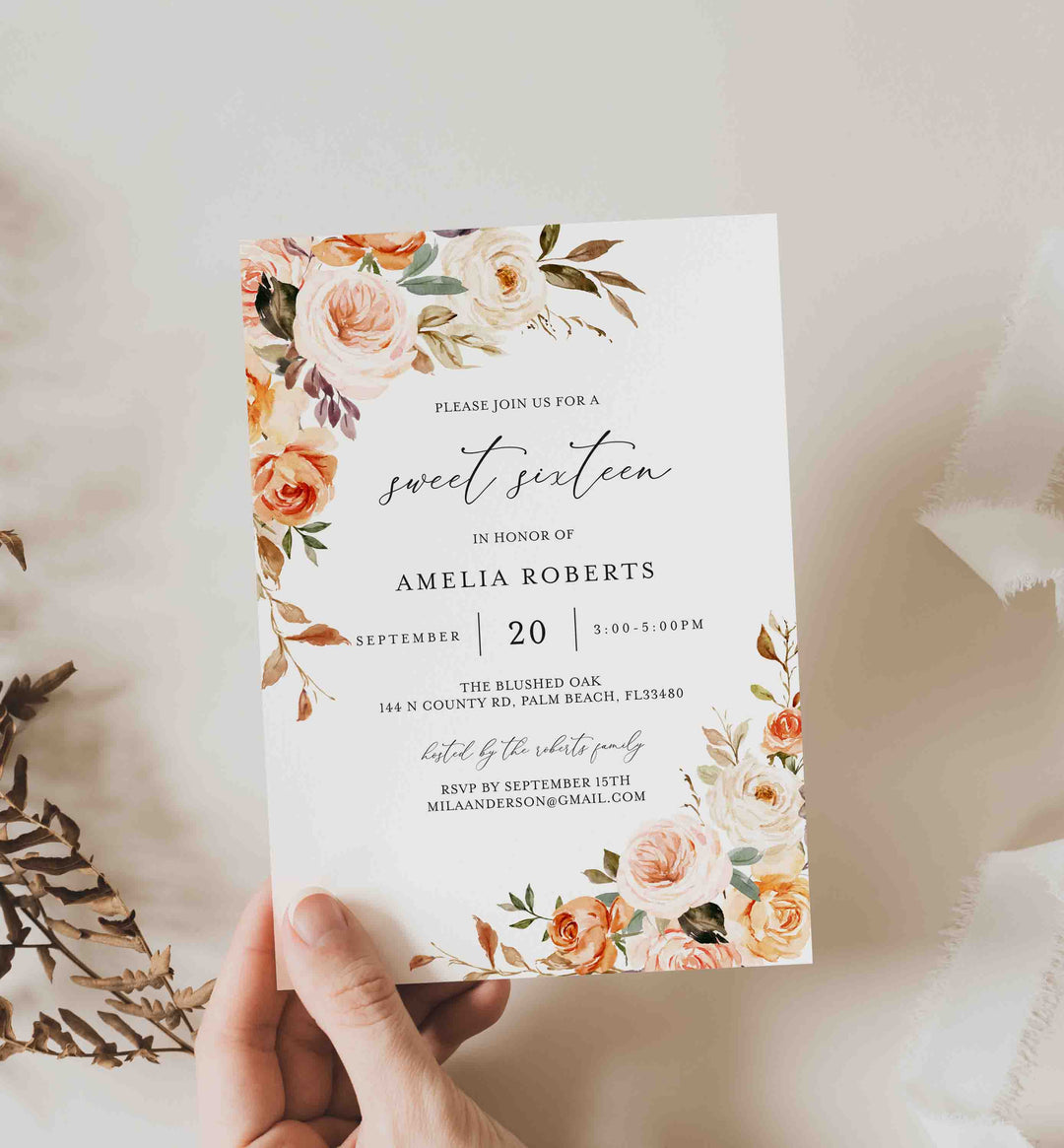 Autumn Garden Sweet 16 Birthday Invitation Printable