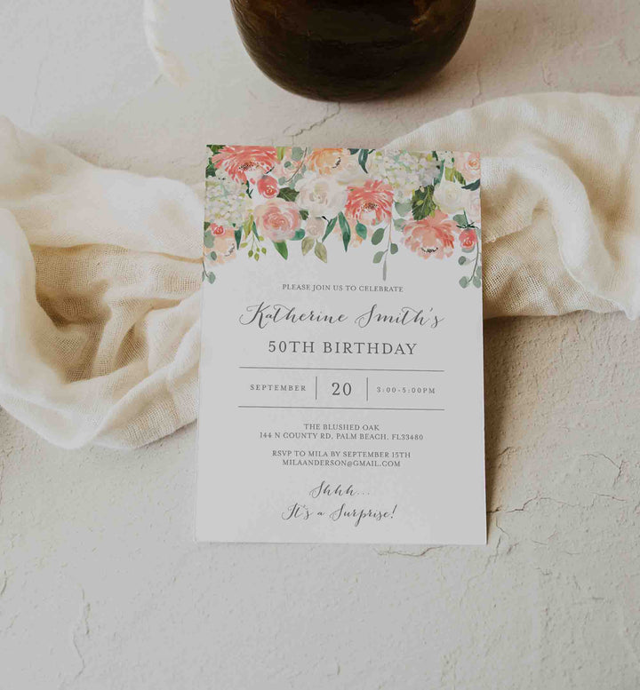 Peach and Cream Adult Birthday Invitation Printable