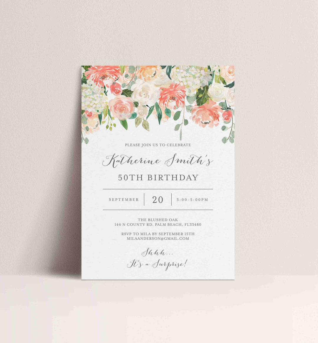 Peach and Cream Adult Birthday Invitation Printable