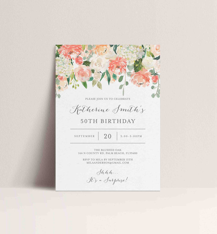 Peach and Cream Adult Birthday Invitation Printable