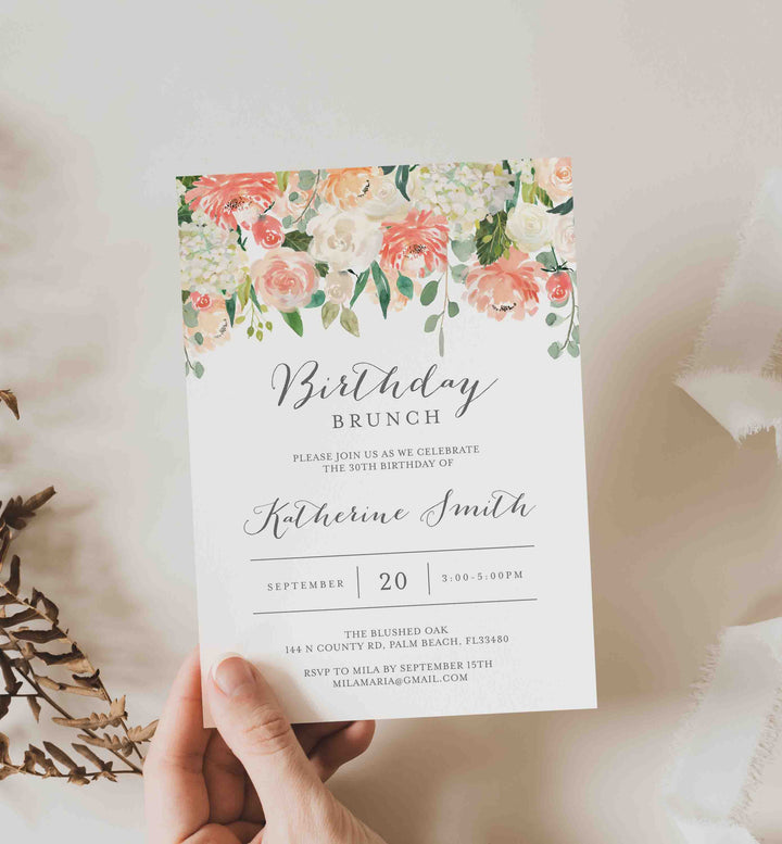 Peach and Cream Birthday Brunch Invitation Printable