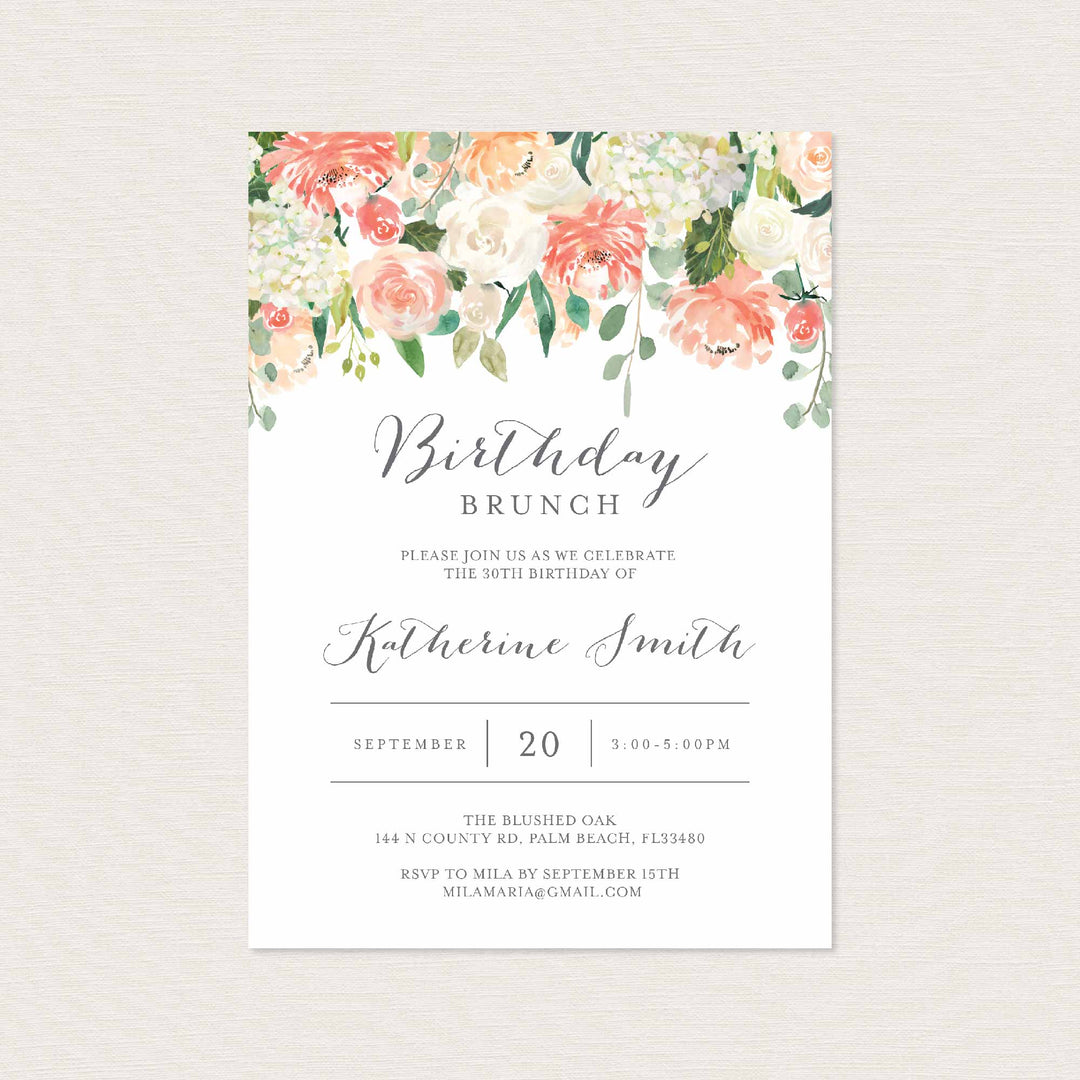 Peach and Cream Birthday Brunch Invitation Printable