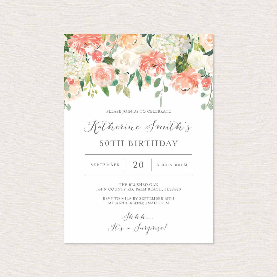 Peach and Cream Adult Birthday Invitation Printable
