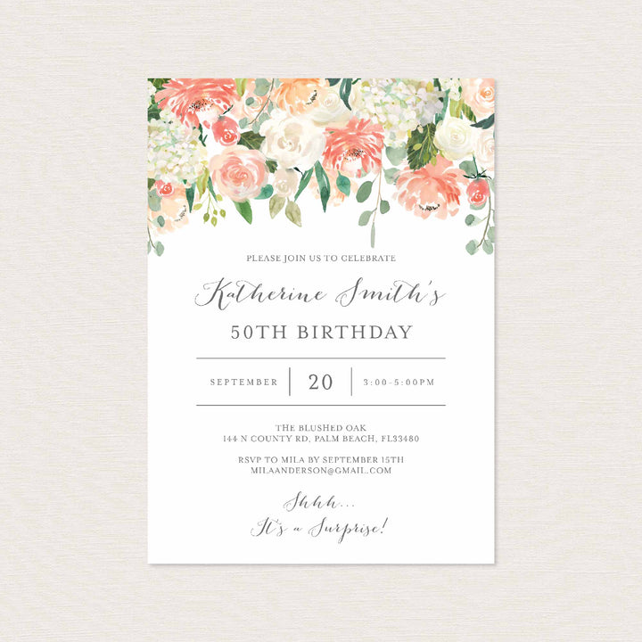 Peach and Cream Adult Birthday Invitation Printable