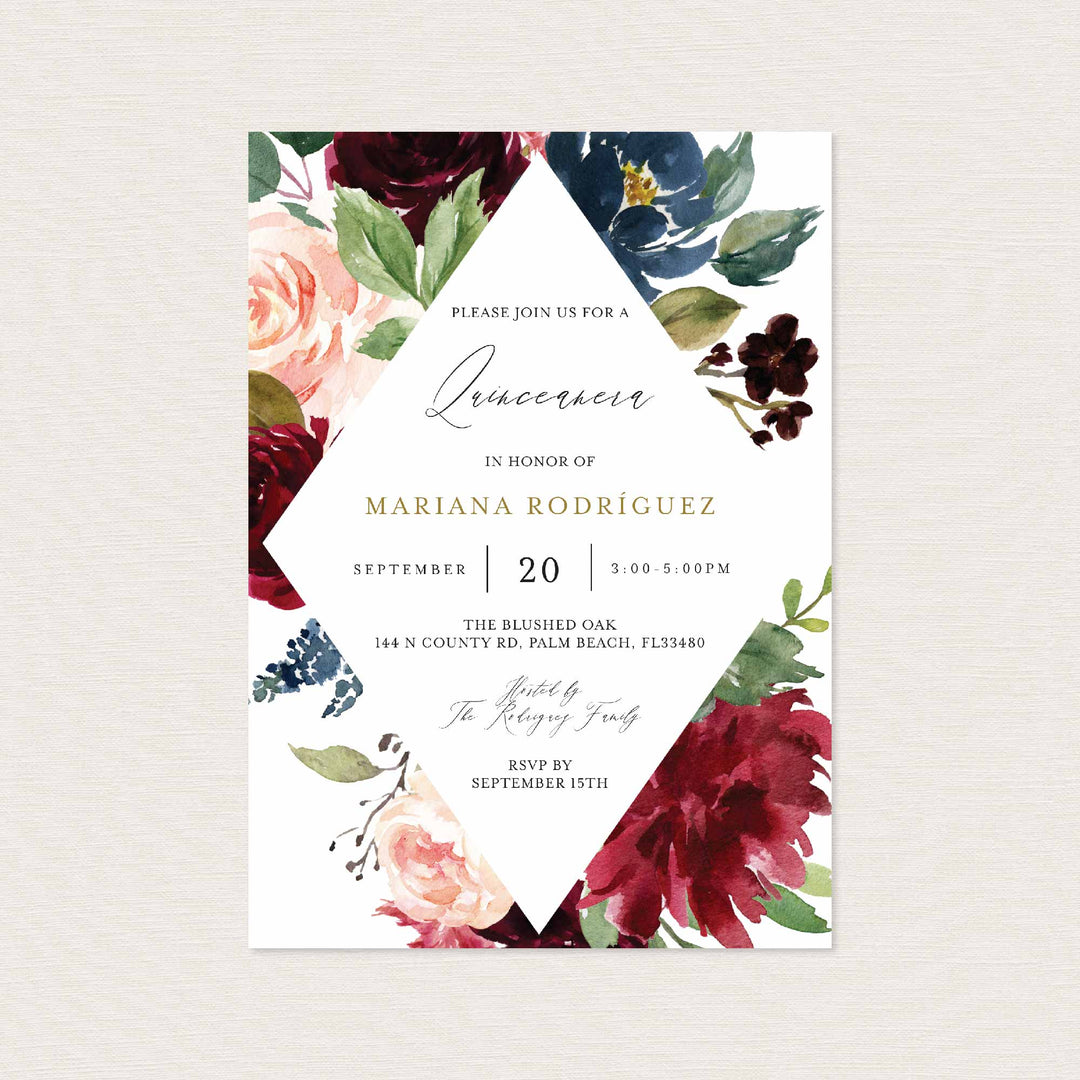 Burgundy Navy Quinceañera Invitation Printable