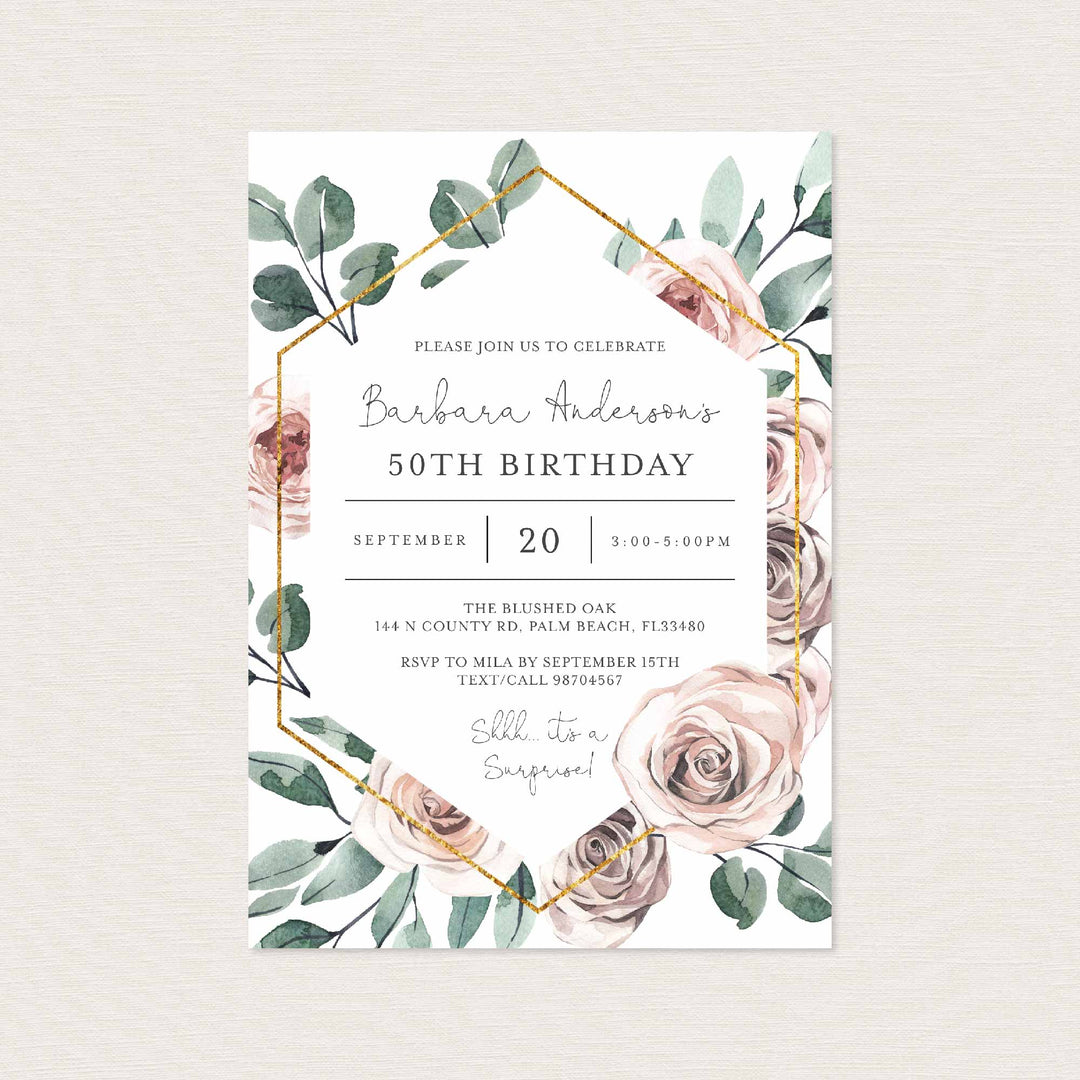 Boho Rose Adult Birthday Invitation Printable