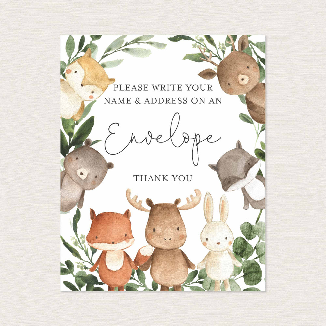 Woodland Friends Baby Shower Address An Envelope Sign Printable