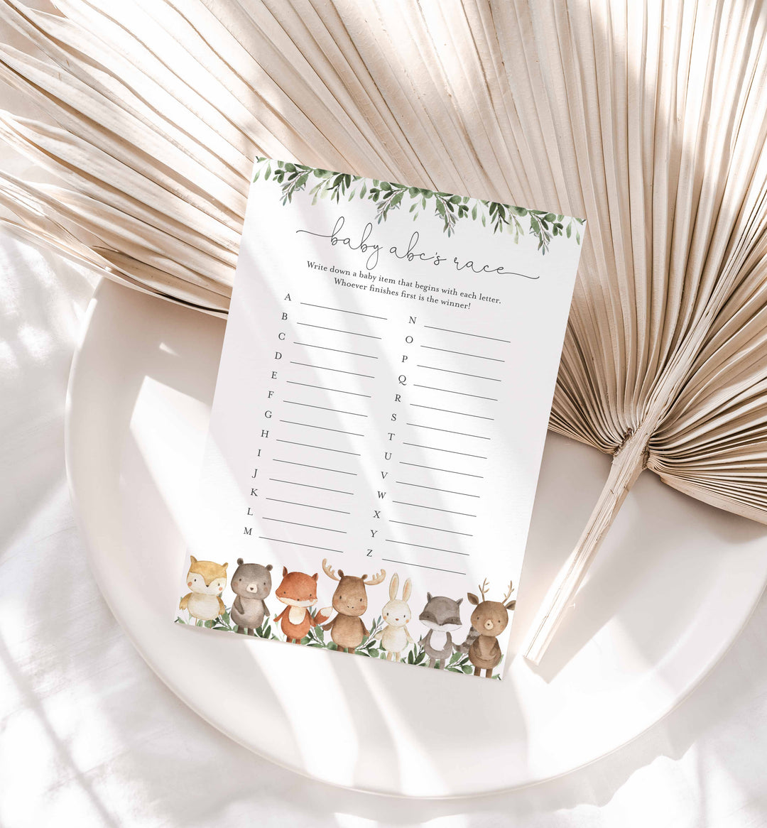 Woodland Friends Baby Shower ABC's Race Game Printable