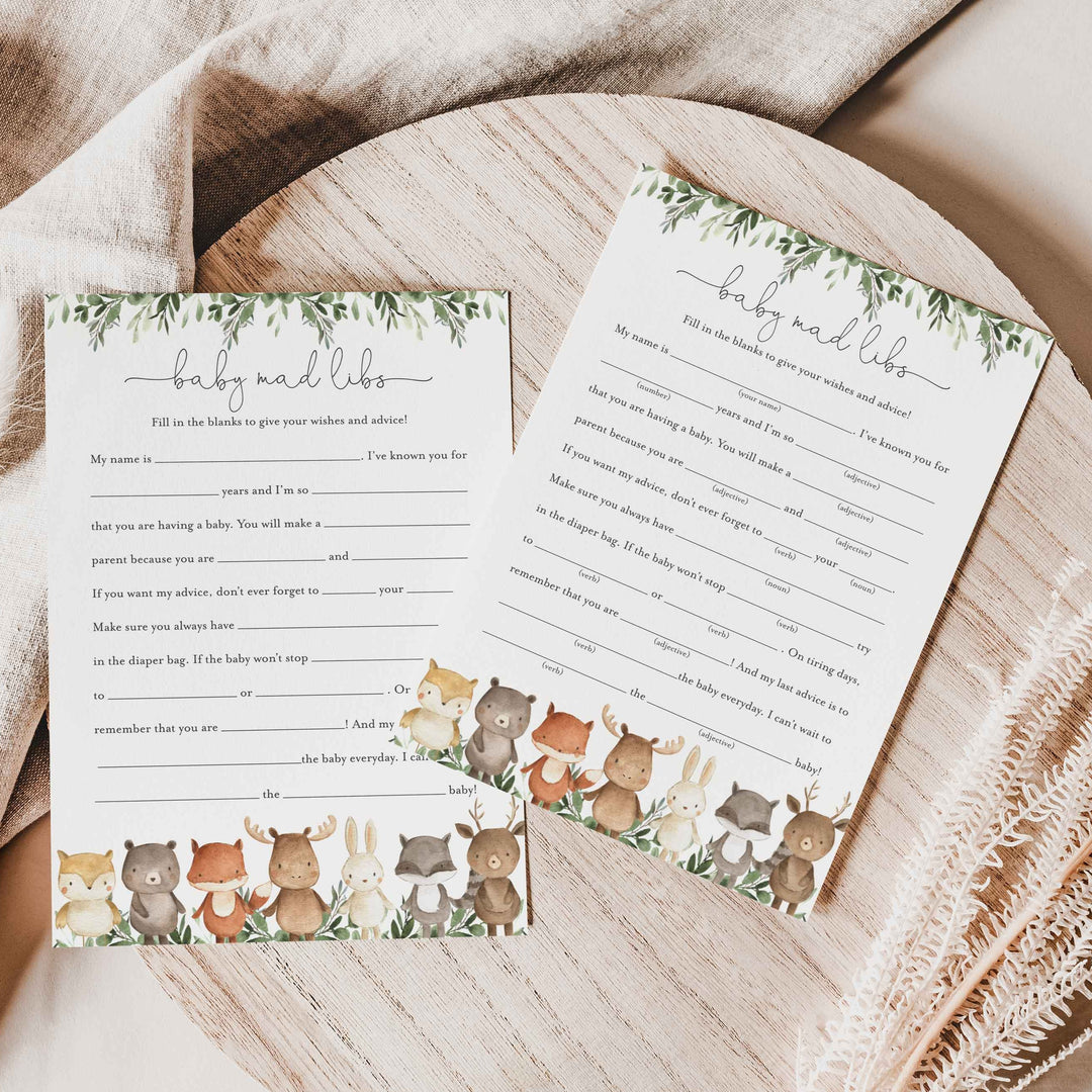 Woodland Friends Baby Shower Mad Libs Printable