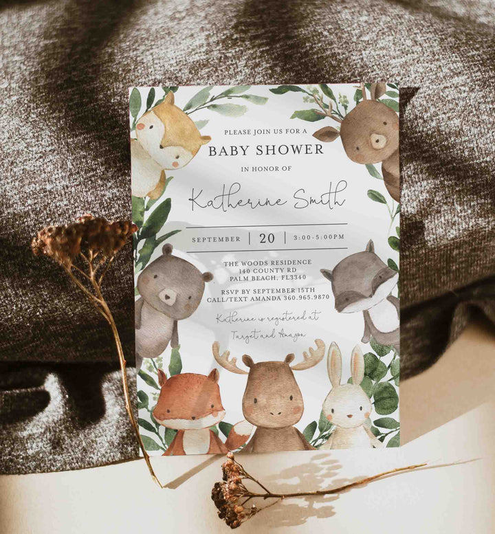Woodland Friends Baby Shower Invitation Printable