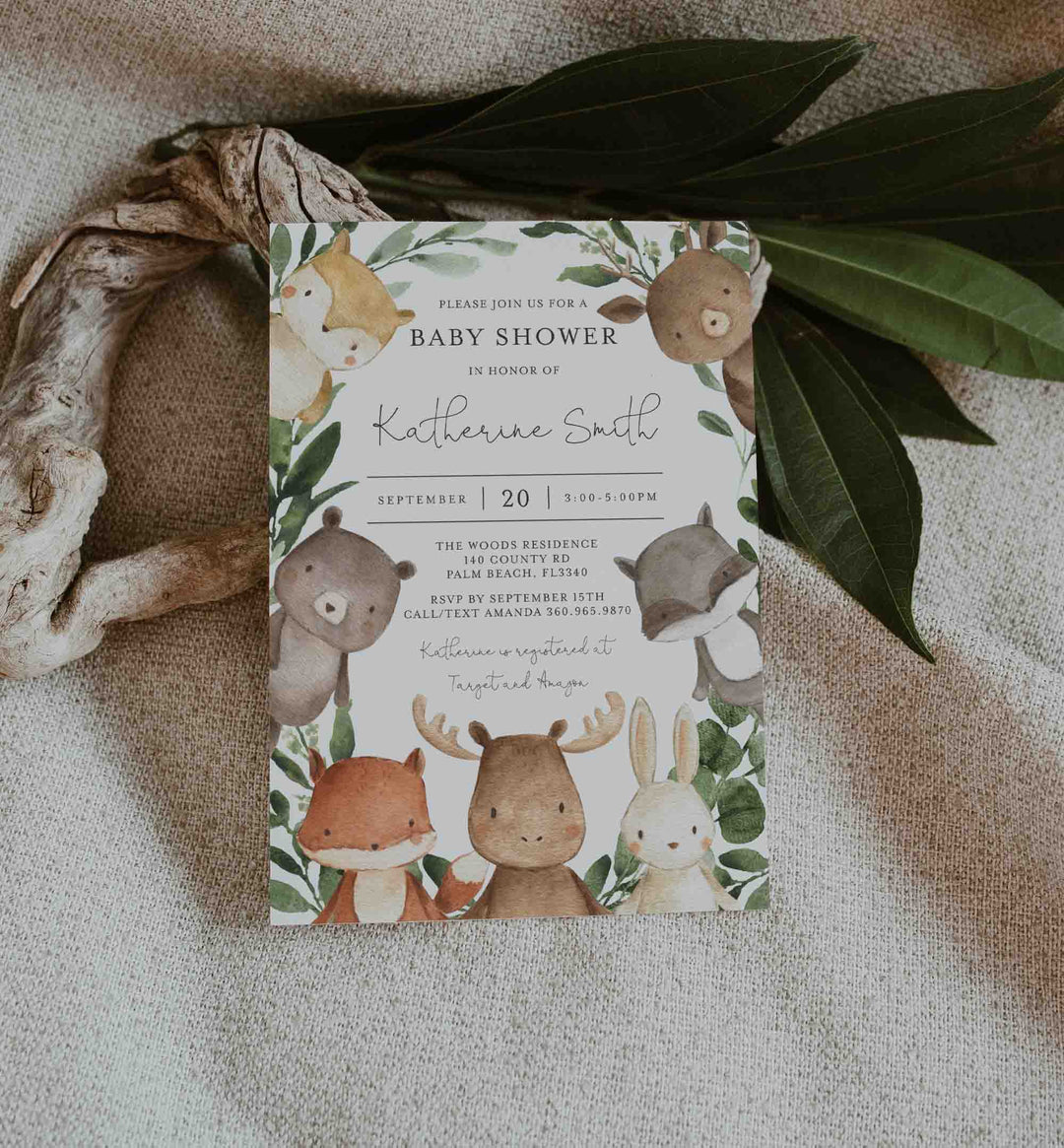 Woodland Friends Baby Shower Invitation Printable