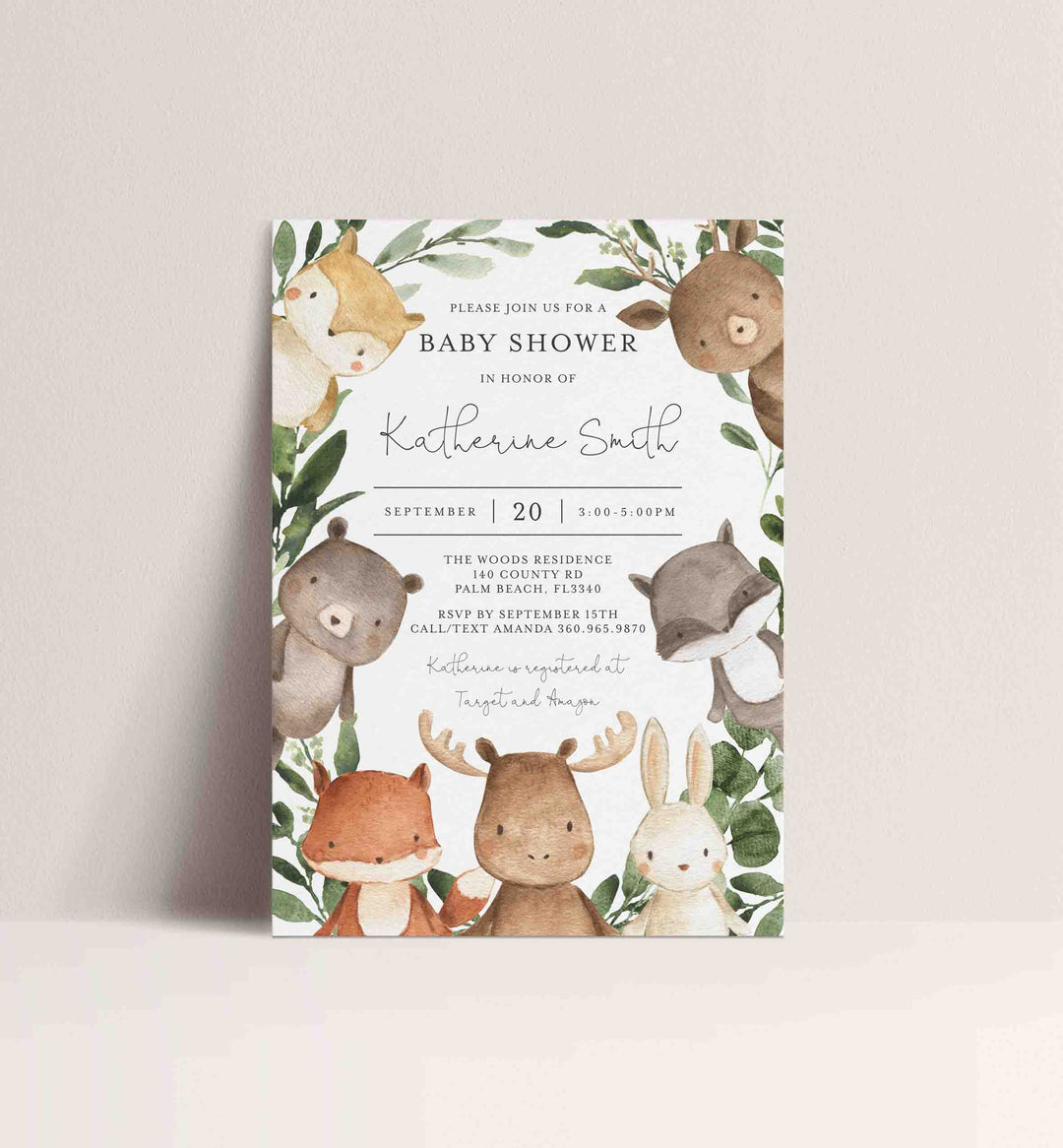 Woodland Friends Baby Shower Invitation Printable