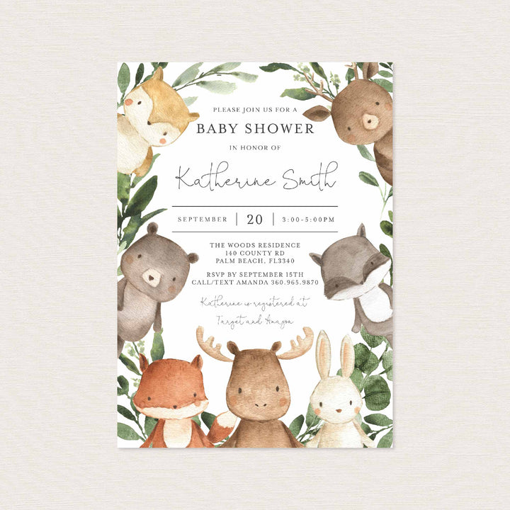 Woodland Friends Baby Shower Invitation Printable