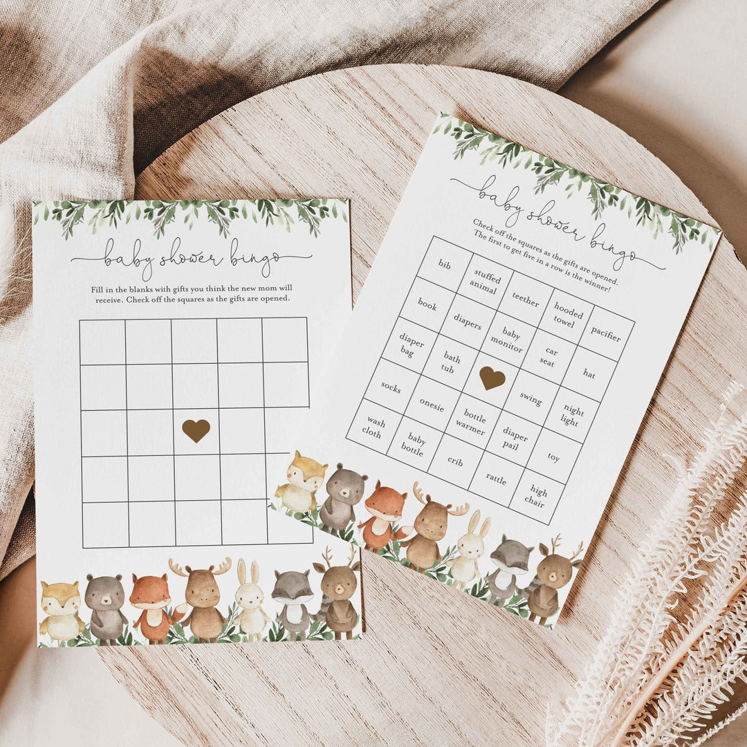 Woodland Friends Baby Shower Bingo Game Printable