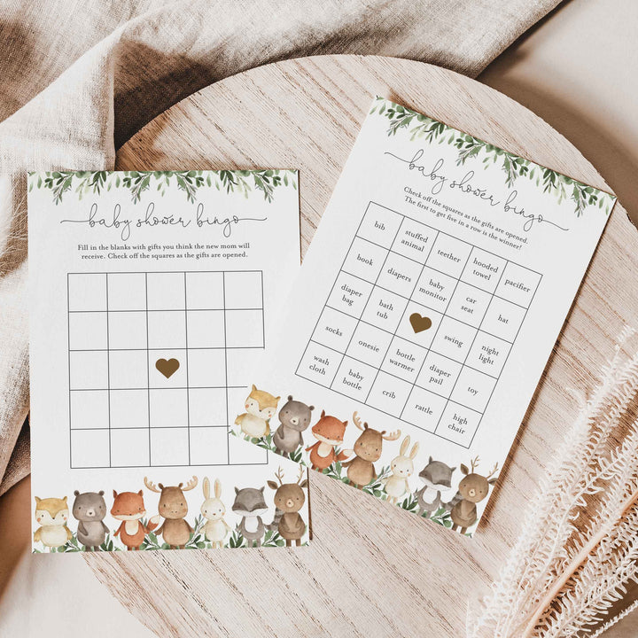 Woodland Friends Baby Shower Bingo Game Printable