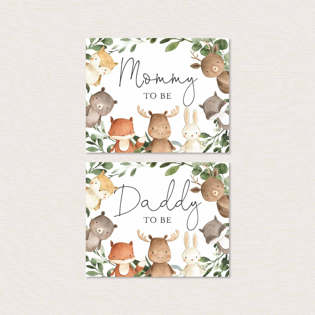 Woodland Friends Mummy and Daddy To Be Chair Sign Printable