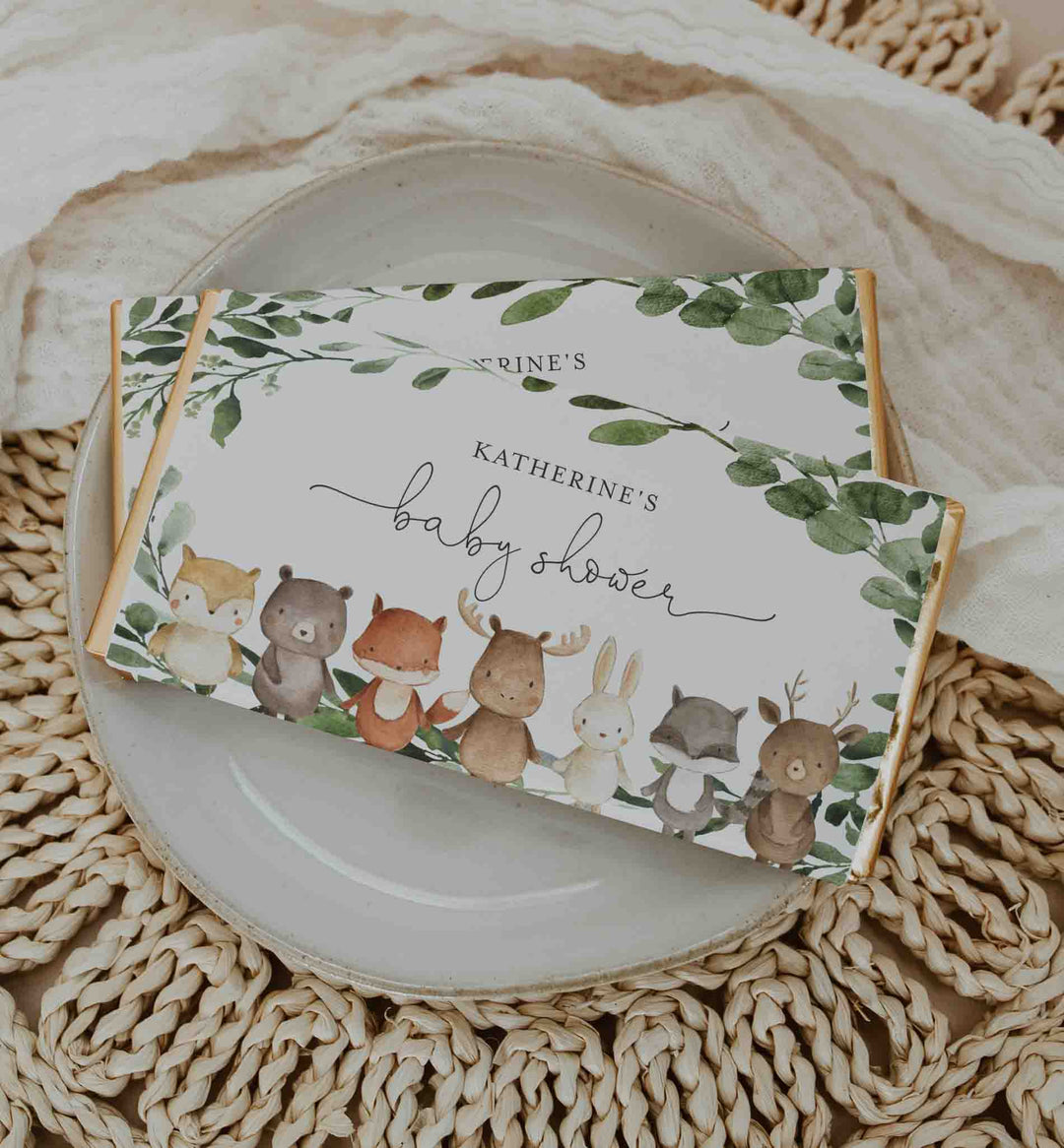 Woodland Friends Baby Shower Chocolate Bar Wrapper Printable