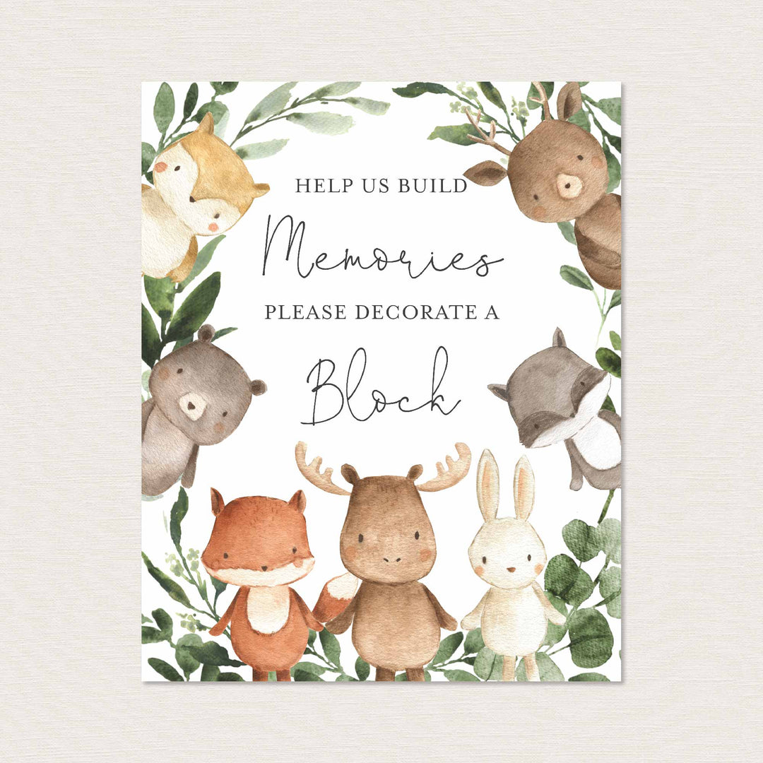 Woodland Friends Baby Shower Decorate A Block Printable