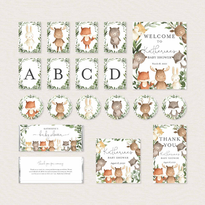 Woodland Friends Baby Shower Decorations Bundle Printable