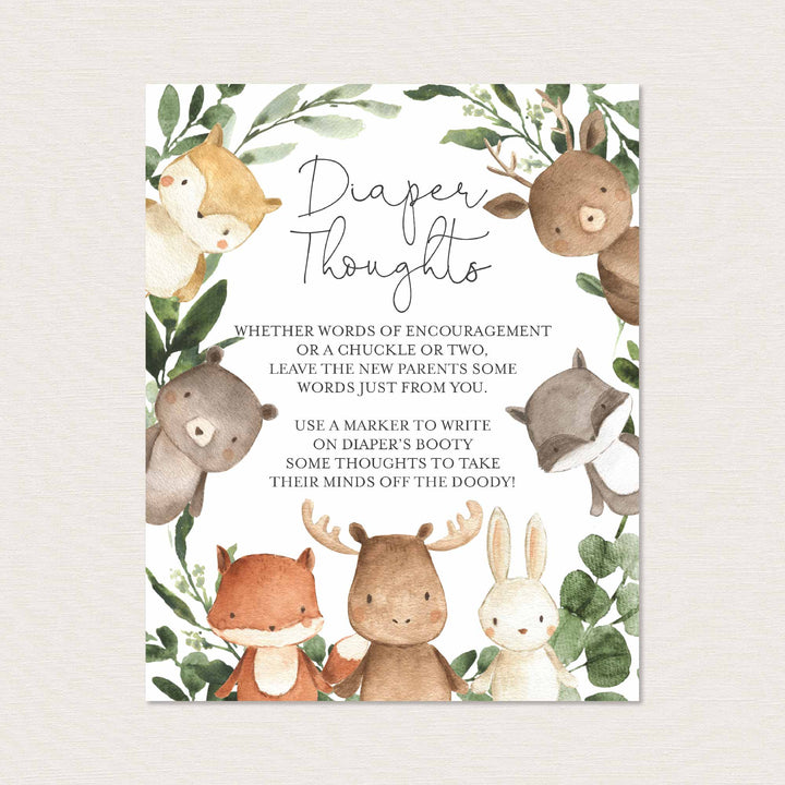Woodland Friends Baby Shower Diaper Thoughts or Late Night Diapers Printable