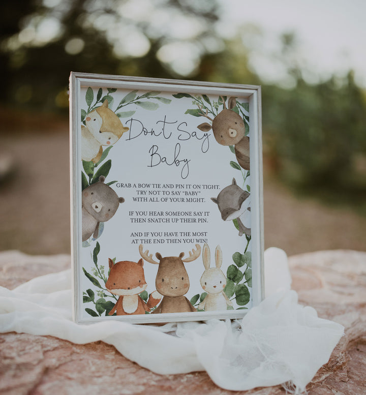 Woodland Friends Baby Shower Don't Say Baby Game Printable