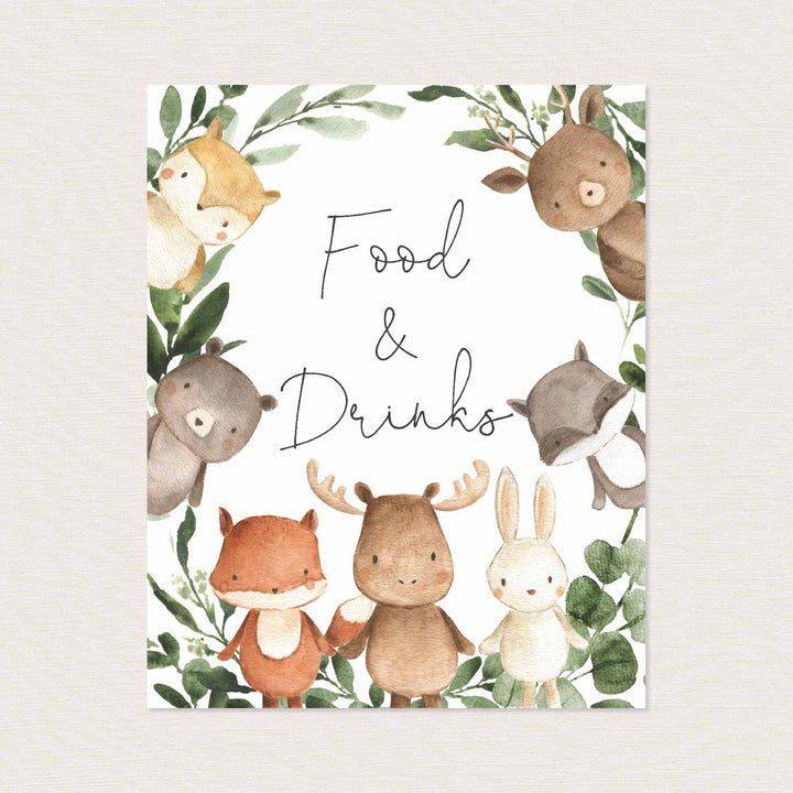Woodland Friends Baby Shower Food and Drinks Sign Printable