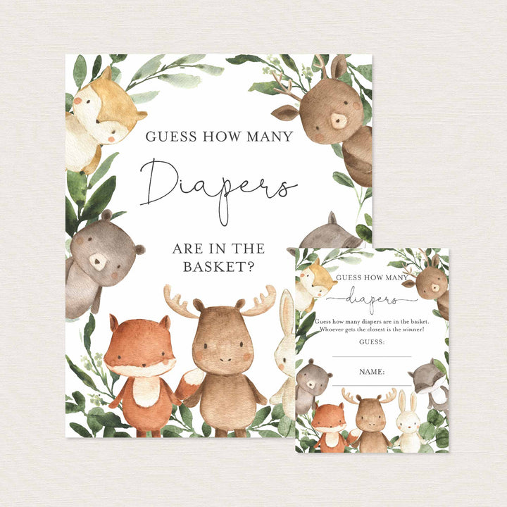 Woodland Friends Baby Shower Guess How Many Diapers Game Printable