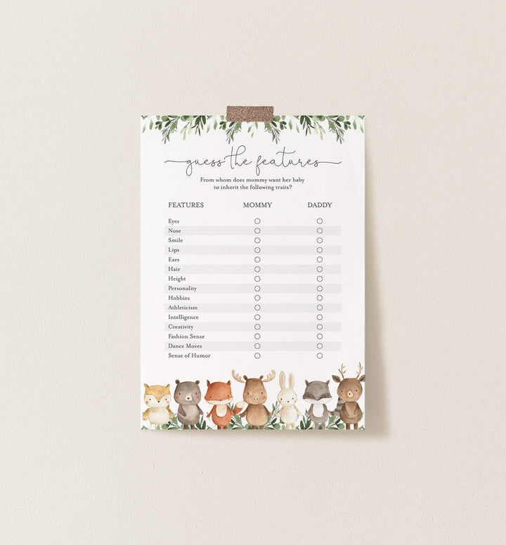 Woodland Friends Baby Shower Guess The Features Game Printable