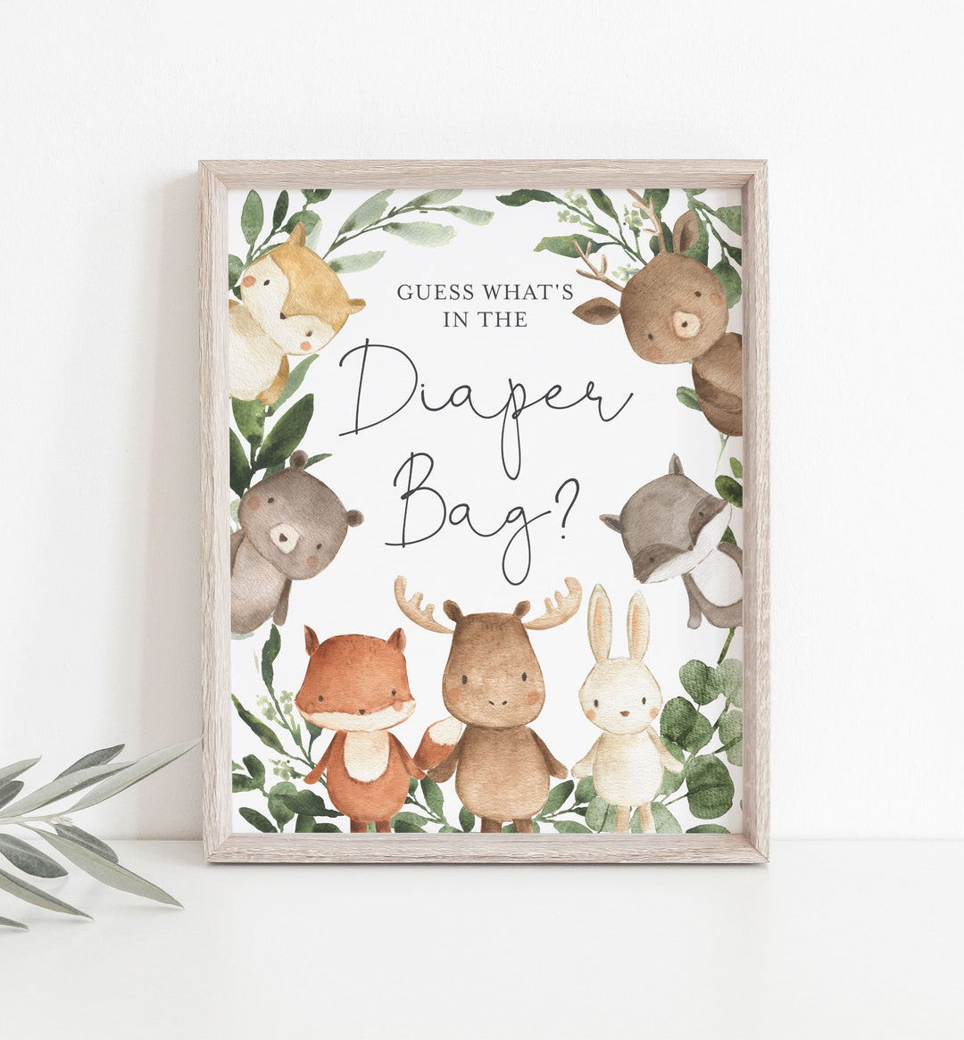 Woodland Friends Baby Shower Guess What's In The Diaper Bag Game Printable