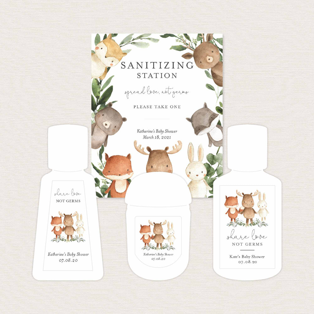 Woodland Friends Baby Shower Hand Sanitizer Label Printable