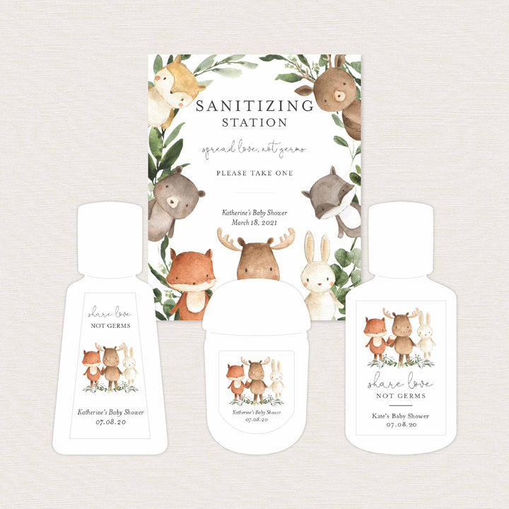 Woodland Friends Baby Shower Hand Sanitizer Label Printable
