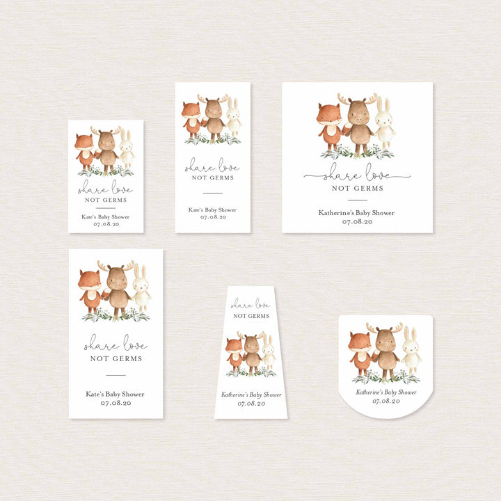 Woodland Friends Baby Shower Hand Sanitizer Label Printable