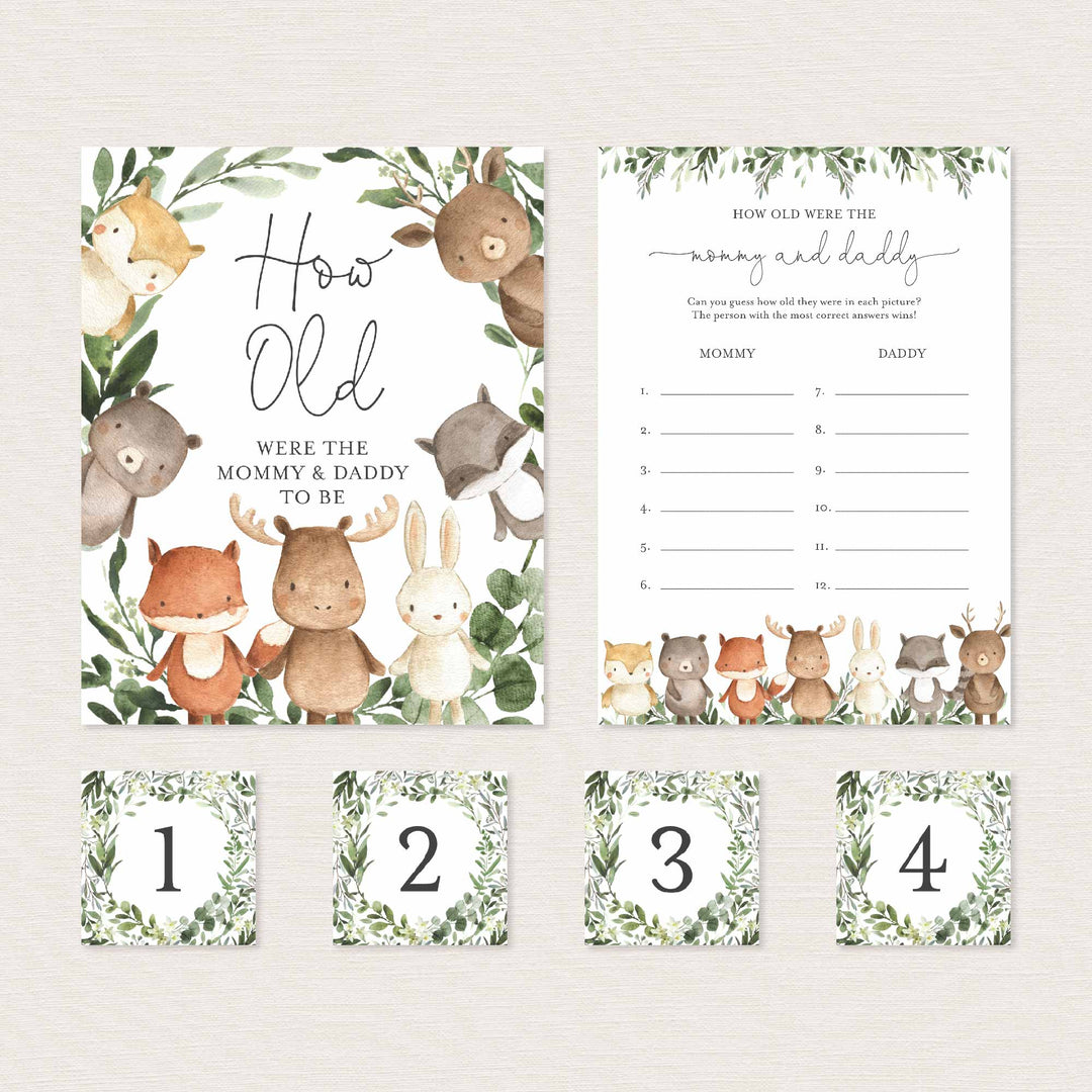 Woodland Friends Baby Shower How Old Were The Mummy and Daddy To Be Game Printable