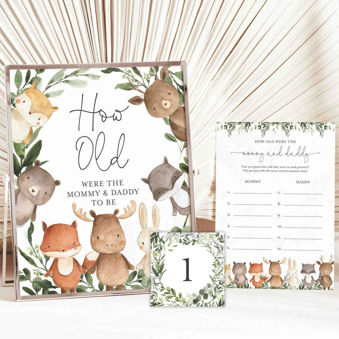 Woodland Friends Baby Shower How Old Were The Mummy and Daddy To Be Game Printable